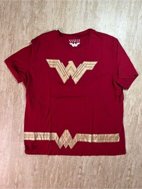 Red Short Sleeve Tee with Gold Emblems